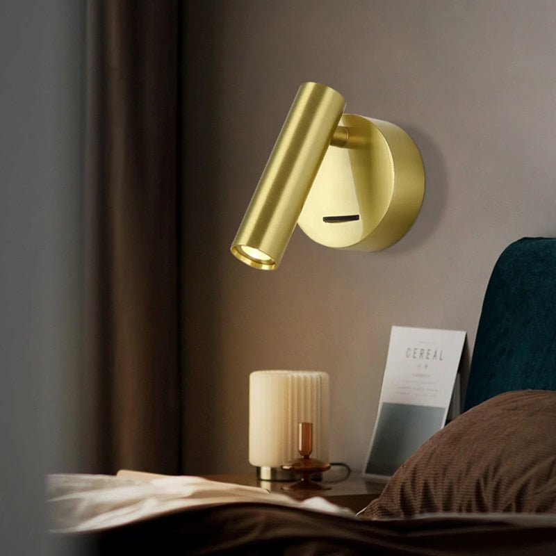 Brass Indoor LED Wall Light With Switch Interior Wall Lamp Decorat Bedroom Hotel Guest Room Lighting for a bedside reading light