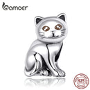 bamoer Cute Baby Cat Metal Beads Charm for Women European Luxury Bracelet 925 Sterling Silver Fashion Jewelry SCC1305