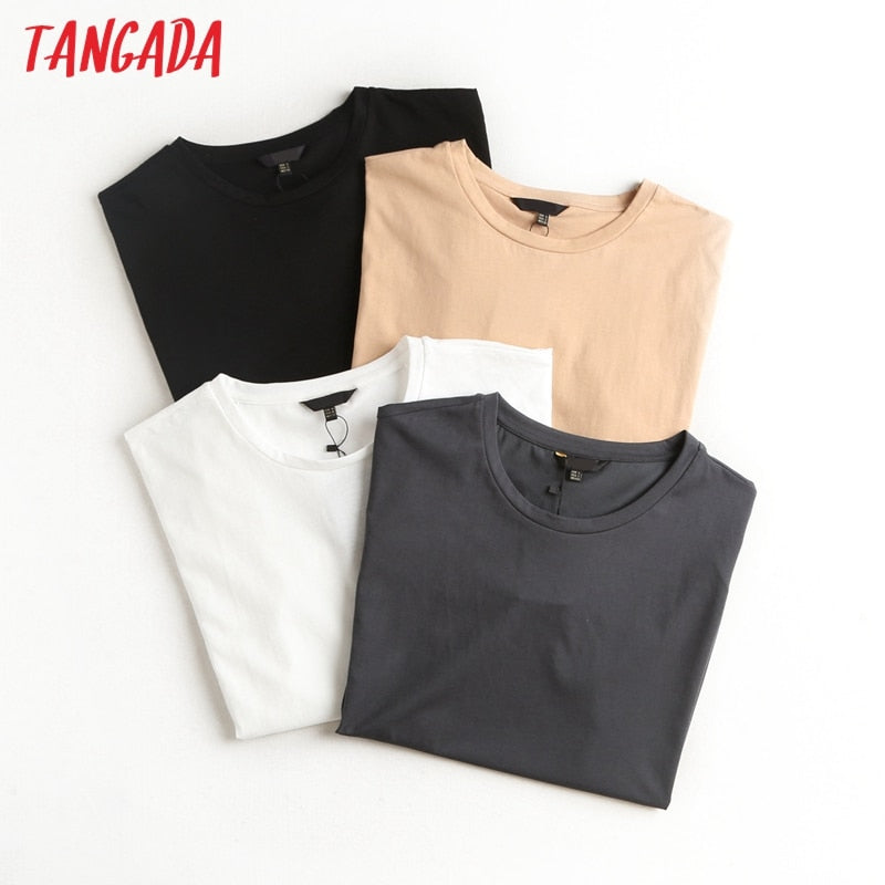 Tangada 2022 Frauen Khaki Basic Baumwolle T-Shirt Kurzarm O Hals T-Shirts Damen Casual T-Shirt Street Wear Top 6D5