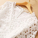 VGH Elegant White Maxi Dress For Women V Neck Half Sleeve High Waist Hollow Out Slim Dresses Women 2022 Spring New Style Fashion