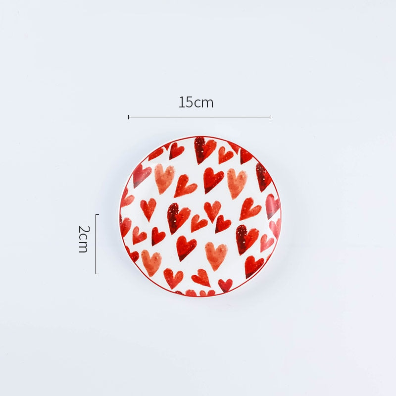 Creative bone china love red stroke ceramic plate Western steak salad dessert cake sushi home kitchen storage decorative plate