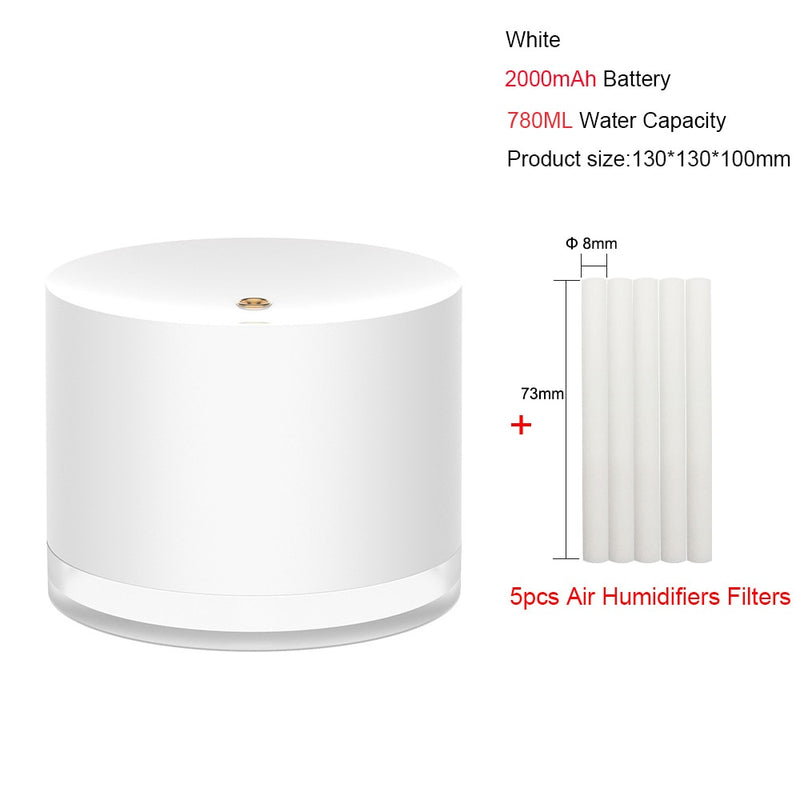 Portable Air Humidifier Wireless 2000mAh Usb Rechargeable Electric Humidifiers Diffuser Cool Mist Maker Night Lamp For Home