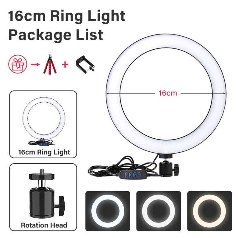 Dimmable Ring Light Selfie LED Round Lamps USB With Phone Holder 1.6M Tripod Stand For Tiktok Video Light Makeup Photography Set