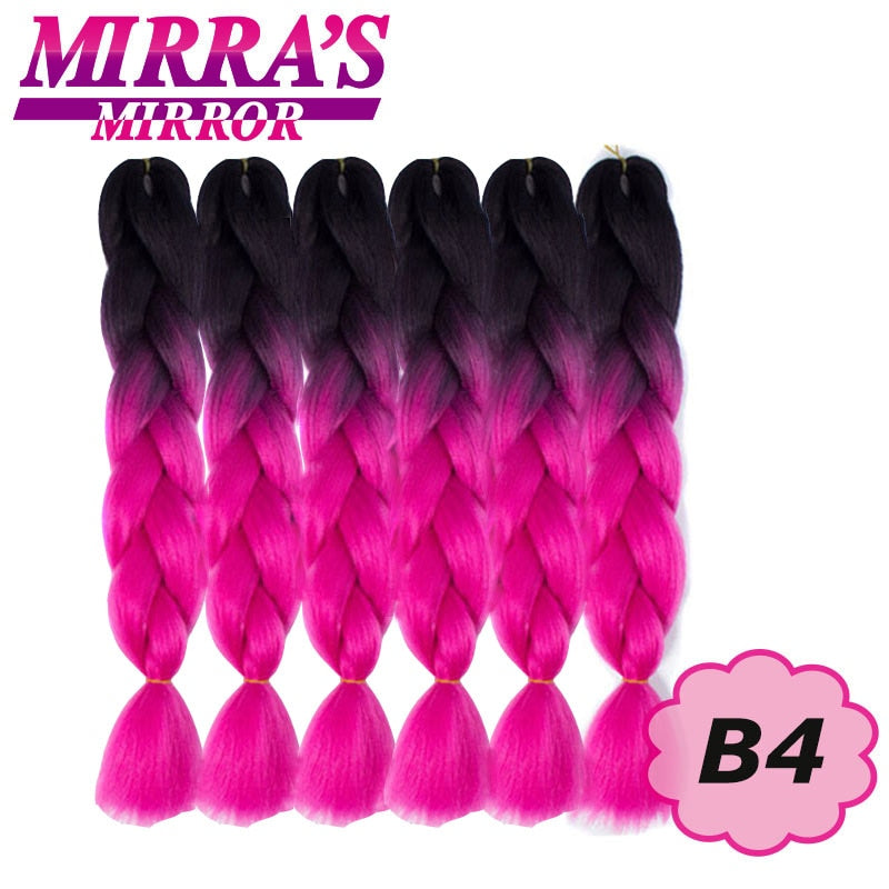 Trenzas Jumbo de 24 pulgadas, cabello sintético para caja trenzada, extensiones de cabello trenzado Ombre, tres tonos, negro, marrón, azul, rosa, espejo de Mirra