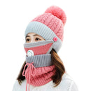 3 unids/set sombreros de invierno para mujeres con máscara de respiración 2 en 1 sombrero de punto niña pompones sombrero cálido añadir piel forrada sombrero de invierno protector