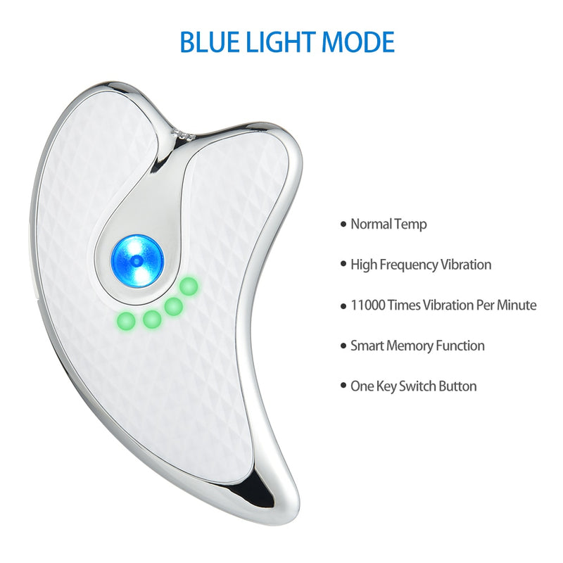 Heated Vibrating Facial Massager Electric Gua Sha Board Red Blue Light Therapy Scraping Plate Face Lifting Slimming Tools