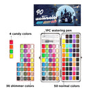 SeamiArt 72/90Color Solid Watercolor Set Basic Neone Glitter Watercolor Paint for Drawing Art Paint Supplies