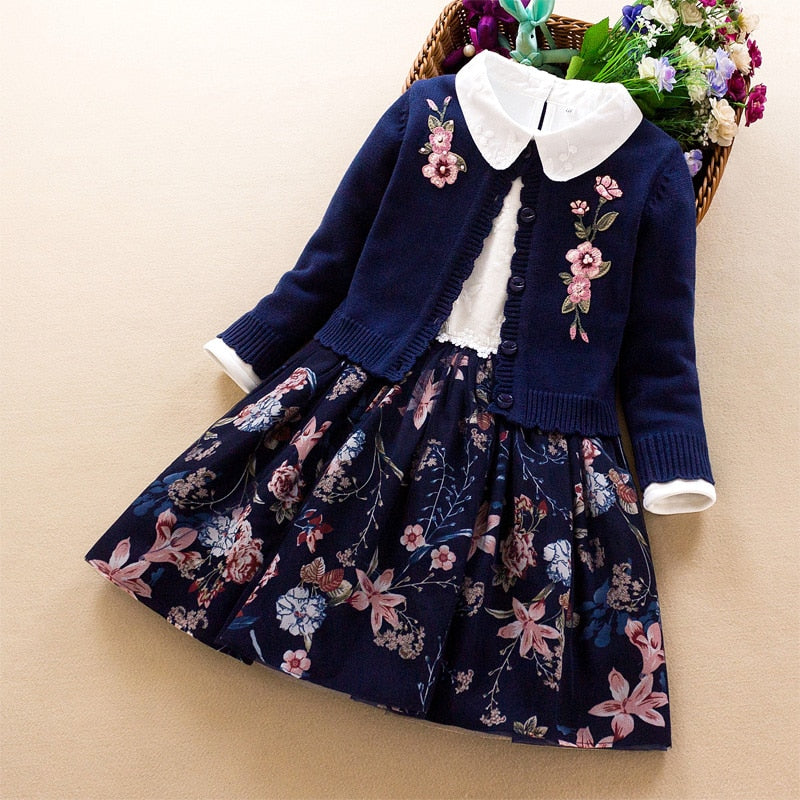 Elegant Girls clothing set new 2022 spring autumn Kids princess coat+dress 2Pcs suit for girl party children clothes 3 5 8 9Year