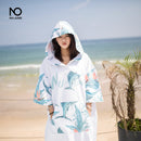 Nu-June Mikrofaser-Drucken Wickelmantel Badetuch Outdoor Kapuzen Strandtuch Poncho Frauen Mann Schwimmen Tauchen Bademantel Umhang