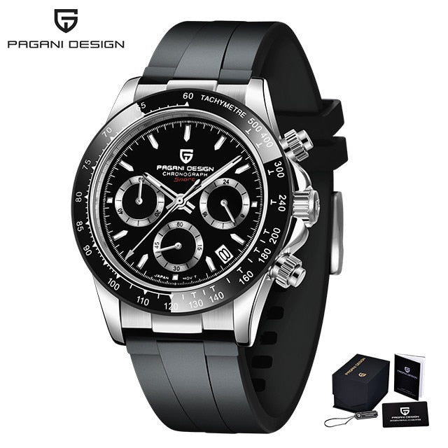 PAGANI DESIGN Herren Quarz Armbanduhr Luxus Saphirglas Sportuhr Kautschukband Chronograph Uhren Herren Japan VK63 Uhr Man