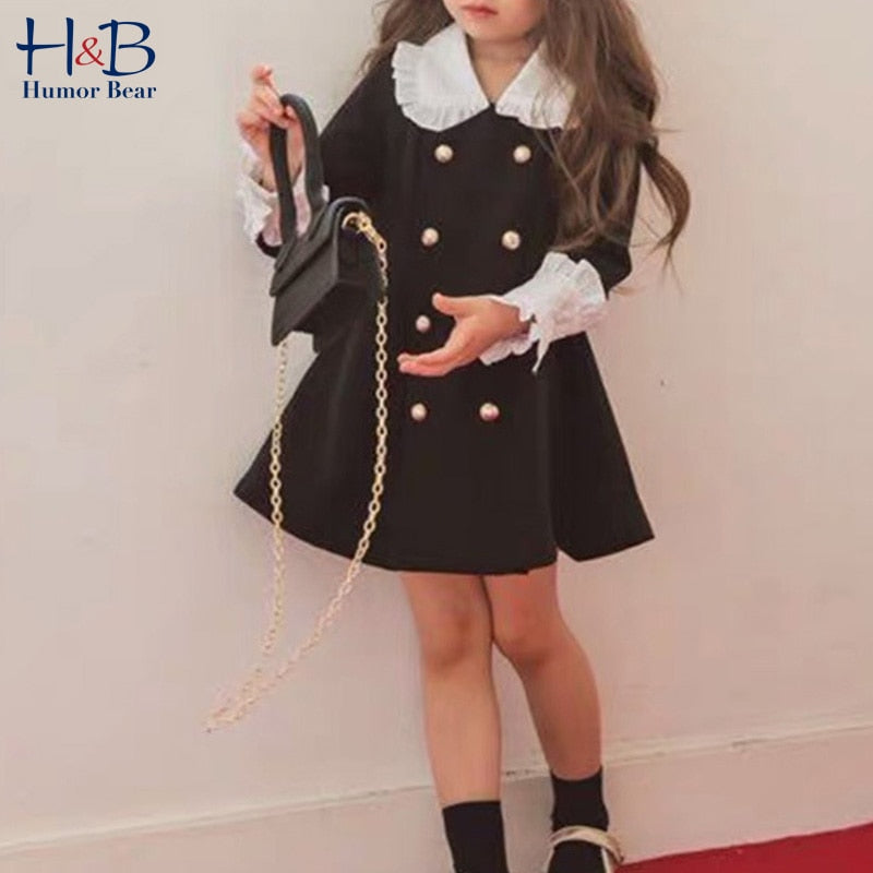 Humor Bär Kinder Kleidung Mädchen Kleid britischen Stil Kleinkind Herbst Langarm Revers Knöpfe Baby Kinder Party Mädchen Kleid