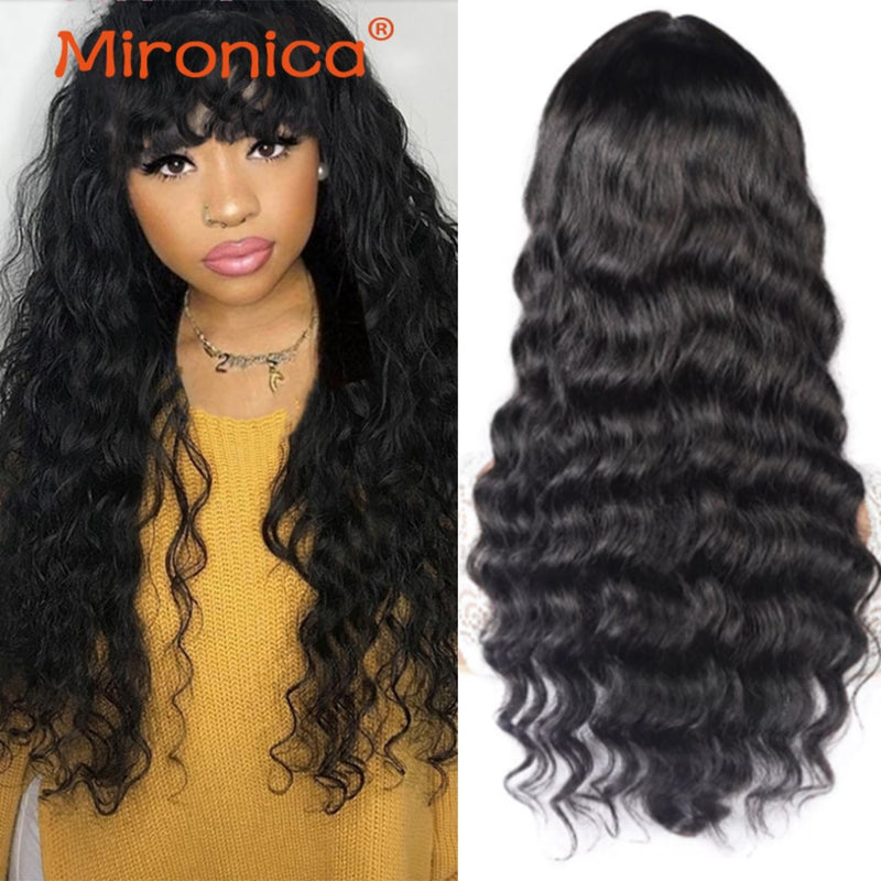 Brazilian Loose Deep Wave Human Hair Wigs With Bangs Remy Full Machine Made Human Hair Wigs For Black Women MIRONICA Remy Hair