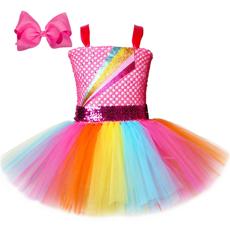 Vestido de tutú de Jojo Siwa con lazo para el pelo, vestido de princesa de arcoíris para niñas, vestidos de tutú para niños, vestidos de tutú para niñas, disfraz de fiesta de cumpleaños
