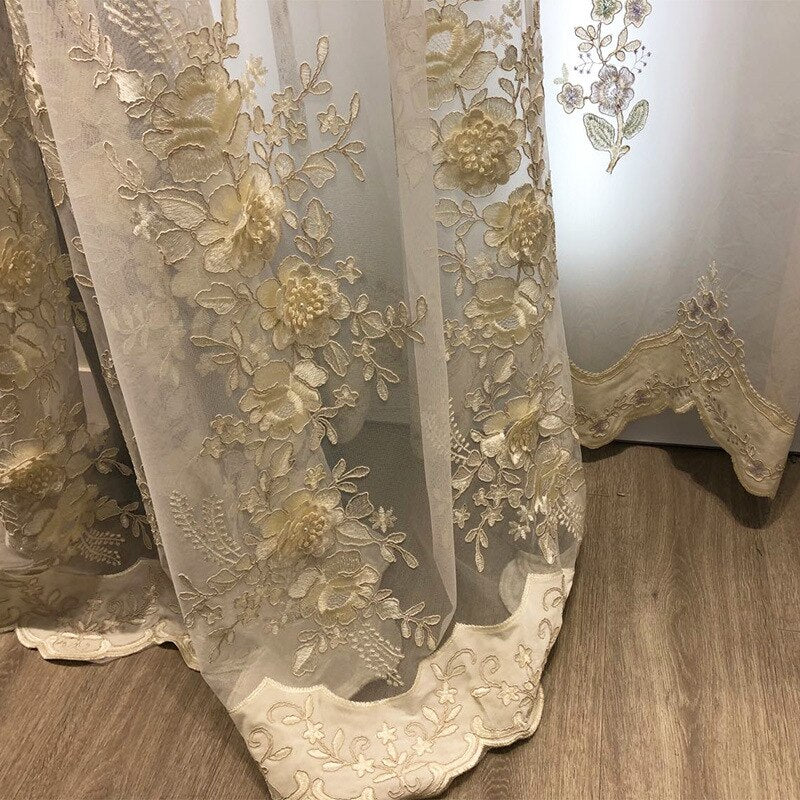 Französischer romantischer bestickter Samt-Voile-Vorhang für Wohnzimmer, Blumenmuster, zarter, transparenter Vorhang, Schlafzimmer-Jalousien S467