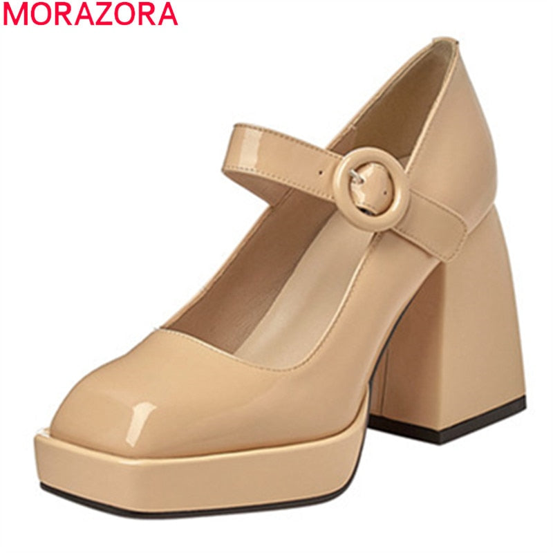 MORAZORA 2021 Fashion Platform Shoes Genuine Leather Party Wedding Shoes Summer Ladies High Heels Women Pumps Black