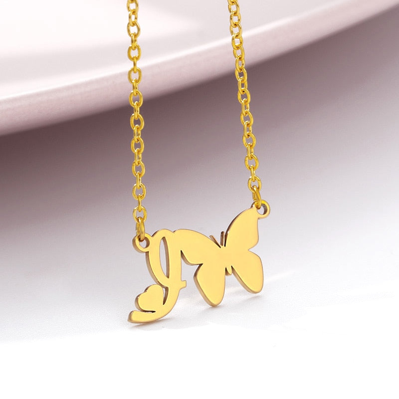 Butterfly Initial Necklace For Women Stainless Steel Gold Chain A-Z Letter Necklace Pendant Bijoux Femme 2020 Boho Jewelry Gift
