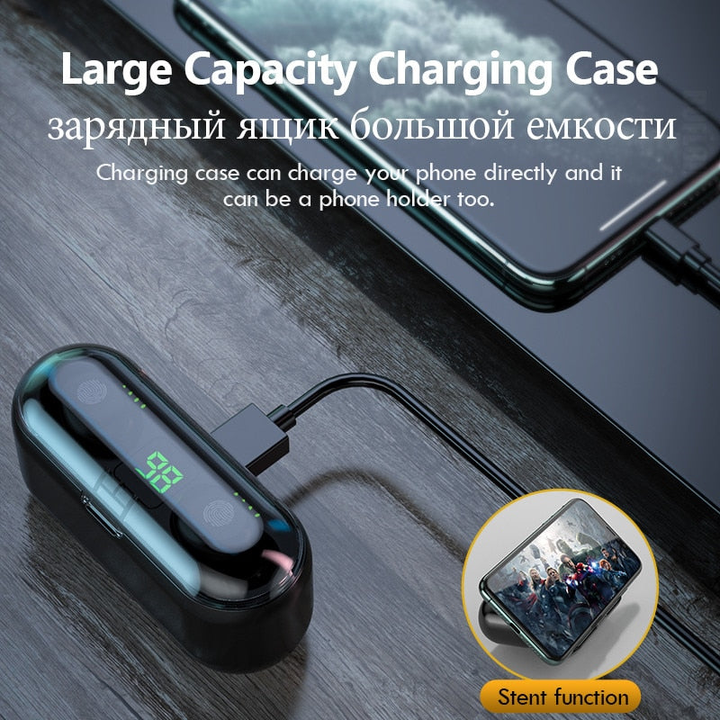 TWS F9 Wireless Headphone Stereo Sport Bluetooth Earphone Touch Mini Earbuds Bass Headset with 2000mAh Charging Case Power Bank