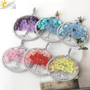 CSJA Tree of Life Pendant Necklace Natural Stone Silver Color Wire Wrap Quartz Crystal Chip Bead Flower Reiki Jewelry Women G306