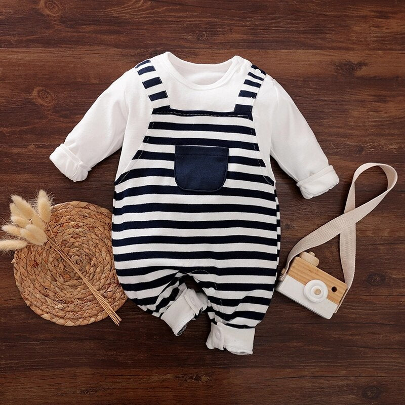 PatPat 2021 New Spring and Summer Autumn Baby Boy Stripe Long-sleeve Jumpsuit for Baby Boy Baby&