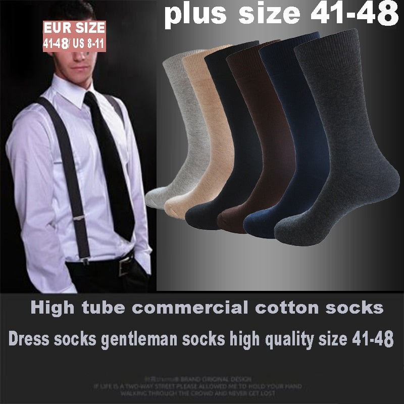 6 Pairs/Lot Large Size Men Socks Cotton Long Business Compression Harajuku Socks Winter Gentleman Sox Sokken Plus Size EU41-48