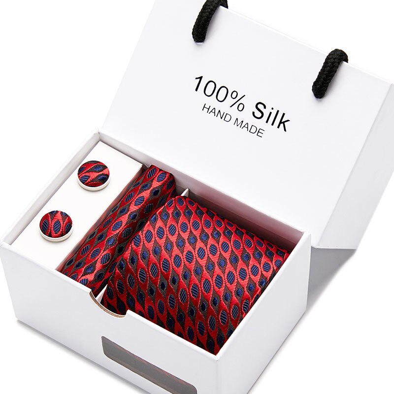 Joy Alice Wedding men neck ties gift box packing men brand luxury necktie pocket square silk tie set cufflinks handkerchief
