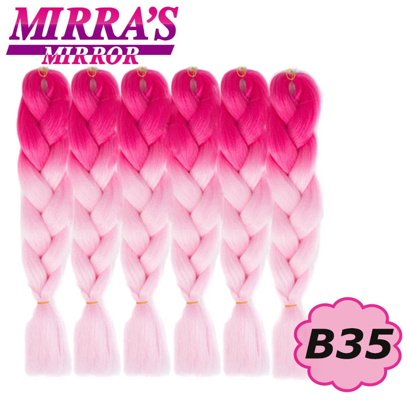 Trenzas Jumbo de 24 pulgadas, cabello sintético para caja trenzada, extensiones de cabello trenzado Ombre, tres tonos, negro, marrón, azul, rosa, espejo de Mirra