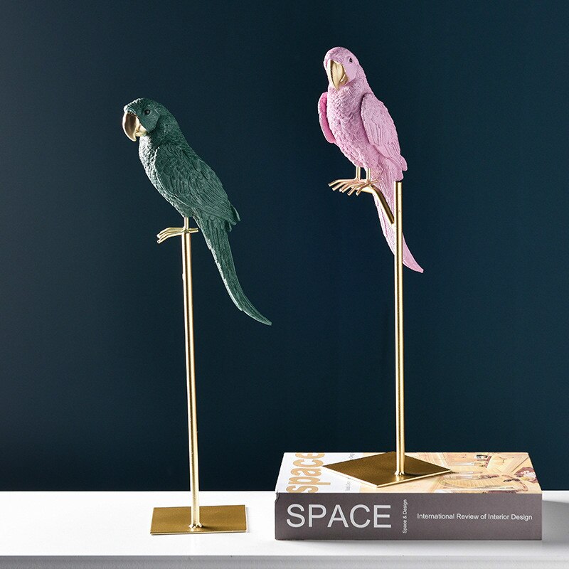 Nordic Creative Resin Simulated Animal Parrot Bird Crafts Ornaments Gold Modern Home Desktop Decoration Miniature Figurines