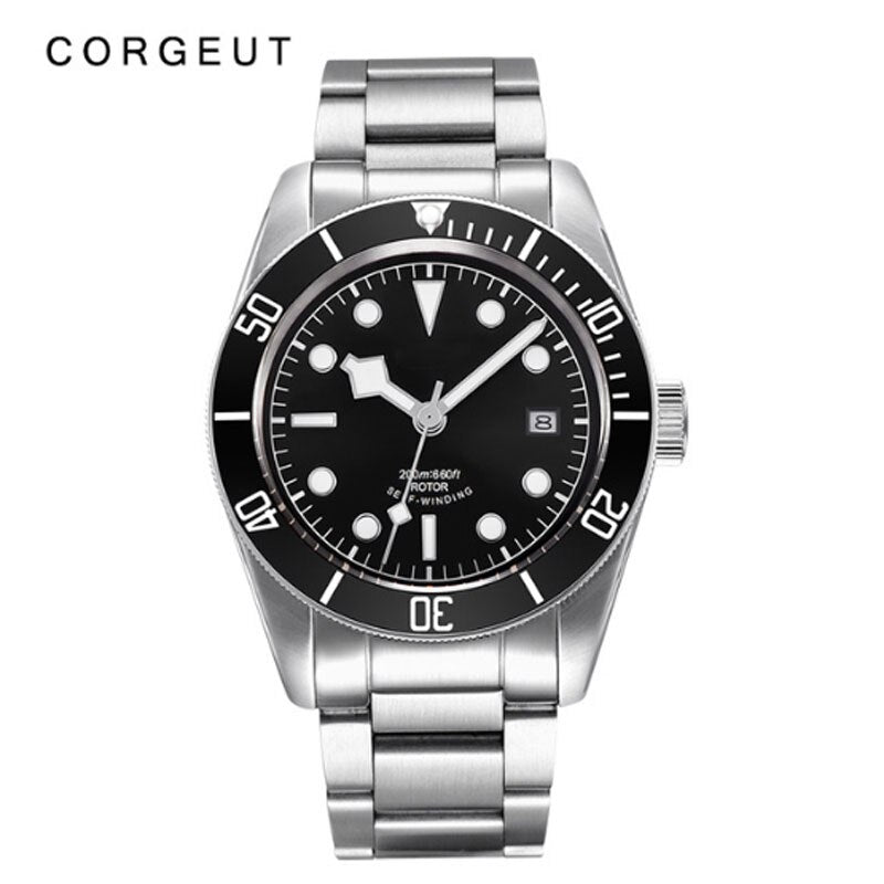 Corgeut Luxury Brand Black Dial Men NH35 Miyota Automatic Mechanical Watch Military Sport Swim Steel Mechanical Wrist Watches