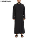 Muslim Men Jubba Thobe Long Sleeve Solid Color Breathable Robes 2022 Stand Collar Islamic Arabic Kaftan Men Abaya S-5XL INCERUN