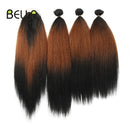 Mechones de pelo liso Yaki mechones Ombre pelo sintético 4 unids/pack 18-22 pulgadas 245g mechones con cierre BELLA extensiones de cabello tejido