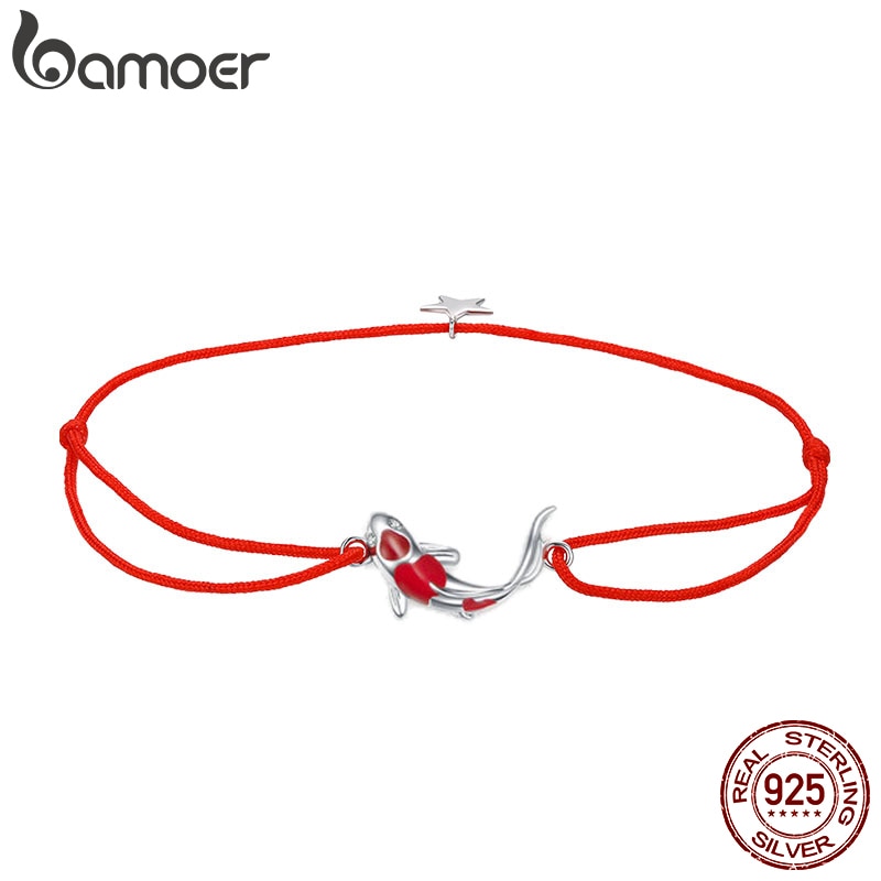 bamoer Guardian Lucky Fish Rope Chain Bracelet for Couple Sterling Silver 925 Star Enamel Jewelry Friendship Bracelets SCB145