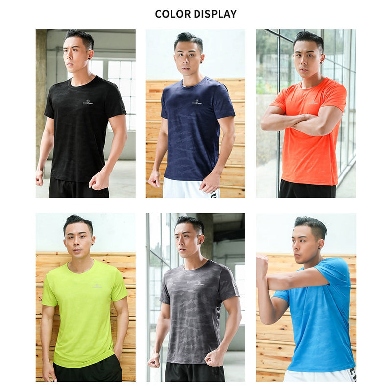 QUESHARK Men Short Sleeve Quick Dry Sports Running T Shirt Breathable Loose Tops T-shirts Tees Fitness Gym Workout Shirts Jersey