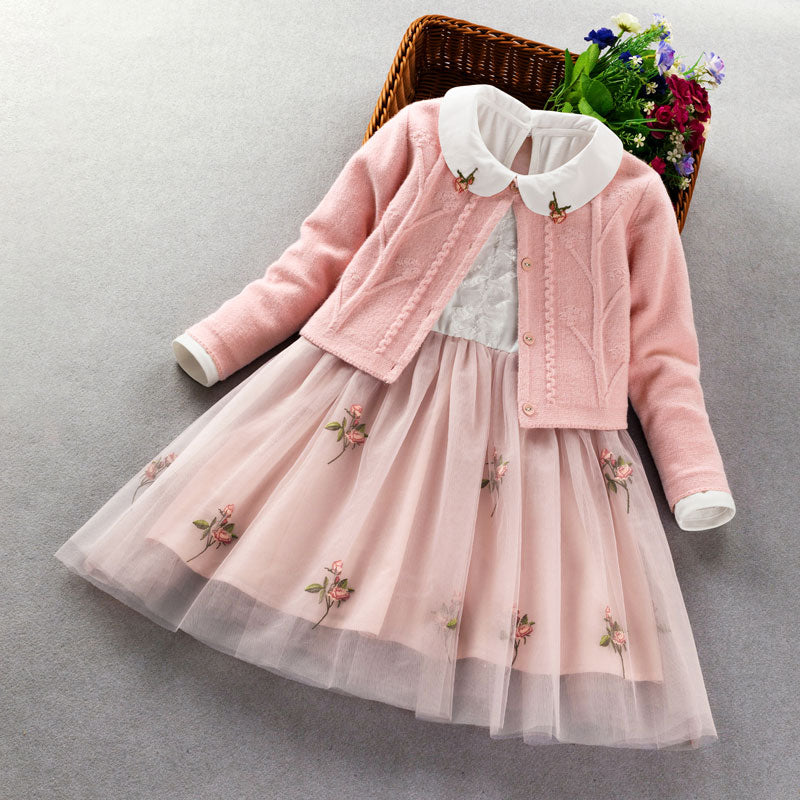 Conjunto de ropa elegante para niñas nuevo 2022 primavera otoño niños princesa abrigo + vestido 2 uds traje para niñas fiesta niños ropa 3 5 8 9 años