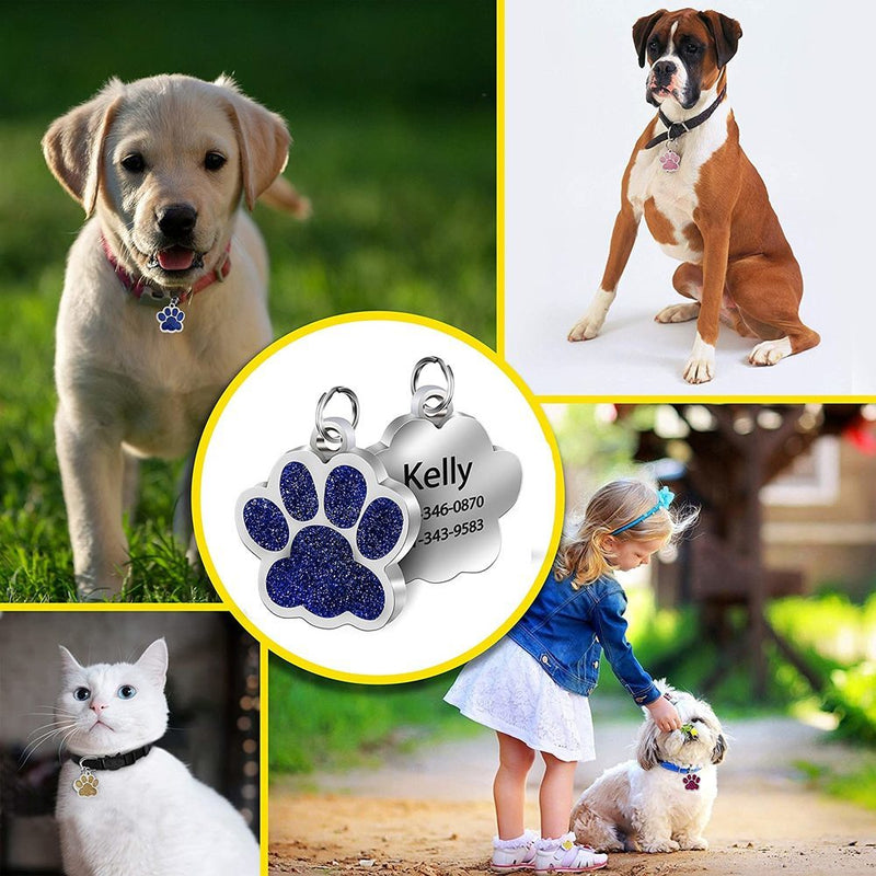 Etiquetas personalizadas para perros y gatos, etiquetas grabadas para gatos, perros, cachorros, identificación de mascotas, colgante de etiqueta de nombre, accesorios para mascotas, colgante con brillo de pata