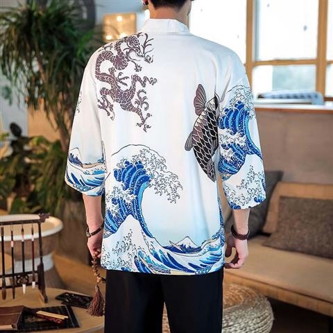 Bebovizi dragón estampado Yukata hombres mujeres moda cárdigan blusa suelta Haori Obi ropa asiática Harajuku japonés Cosplay Kimono