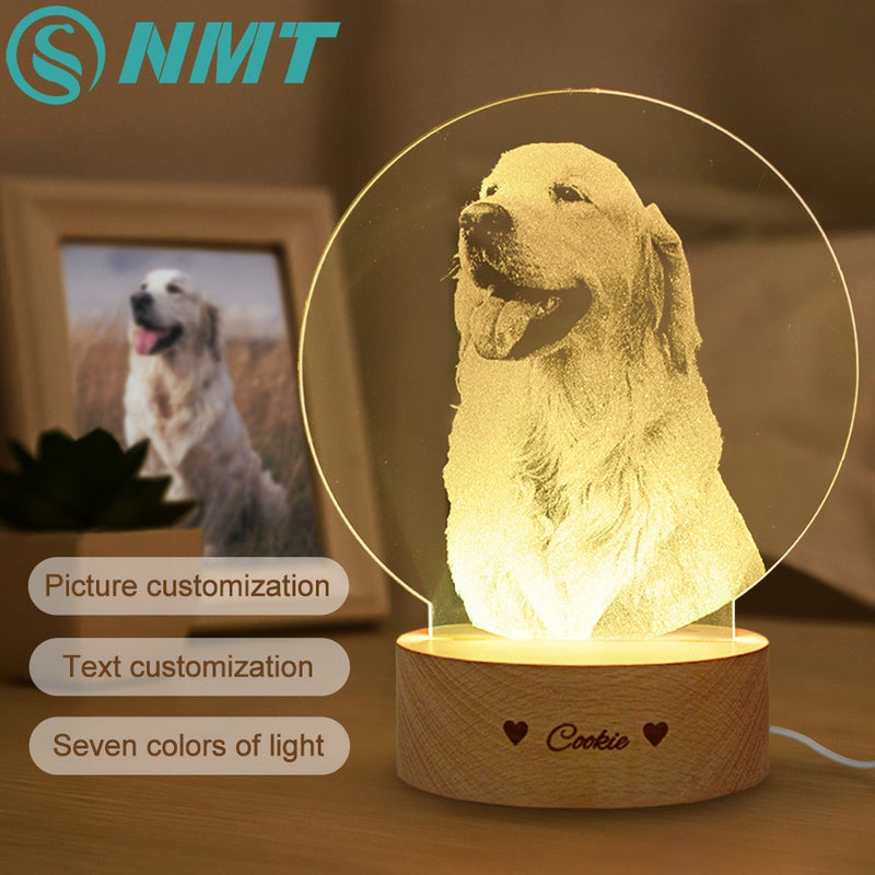 Dropshipping Photo/Text Customized 3D Night Light Desk Lamp Wooden Base Christmas Valentine&