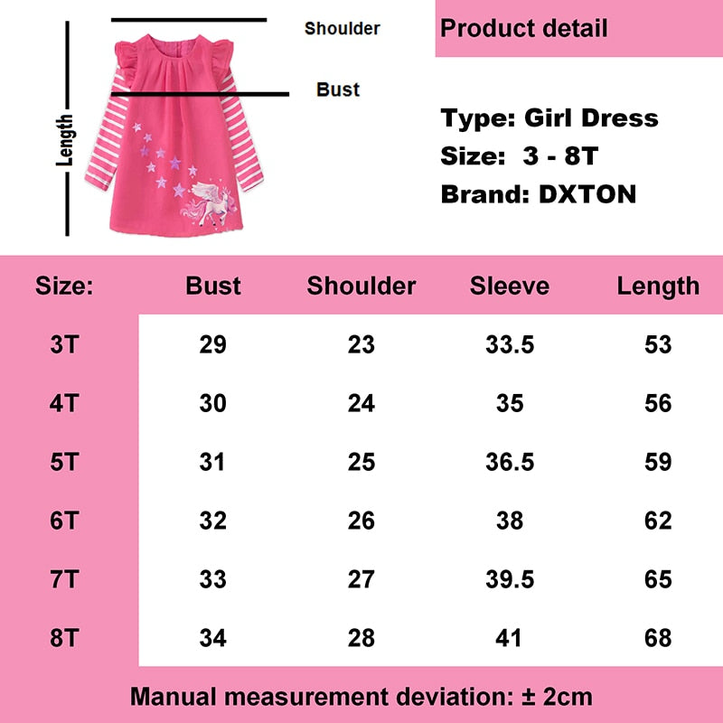 DXTON Winter Kids Dresses For Girls Flying Sleeve Unicorn Children Dress Star Stripe Toddler Cotton Clothing Causal Girls Dress