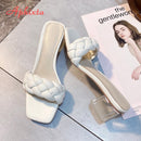 Aphixta 5cm Square Heels Slides Women Rope Lattice Peep Toe Women Outside Sippers Shoes Mujer Elegant Shoes