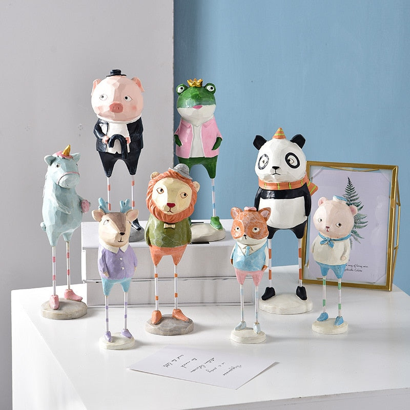 Nordic Room Decor Resin Animals Ornament Resin Panda Bear Fox Figurine Decor For House Living Room Decor Nordic Home Decoration