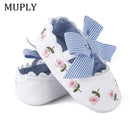 2022 Floral Embroidery Baby Shoes For Newborn Baby Girl Striped Bow First Walker Soft Soles Cute Toddler Anti-Slip Princess Shoe