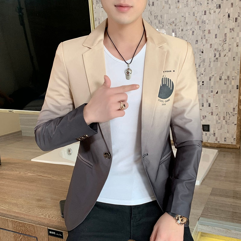 Blazer men New Male Gradient suit jacket Masculino Korean Style slim fit Casual Men fashion trend dress jacket