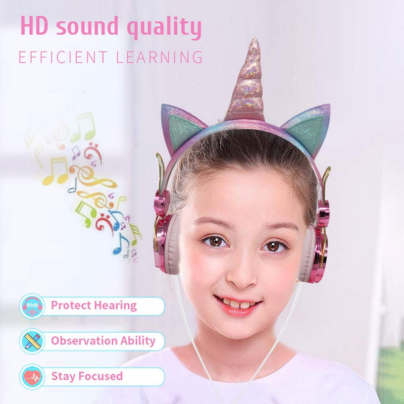 Bonitos auriculares con diseño de unicornio, música estéreo 3D, auriculares para niños con micrófono, teléfono móvil para niñas, auriculares con cable para niños, regalo para jugadores