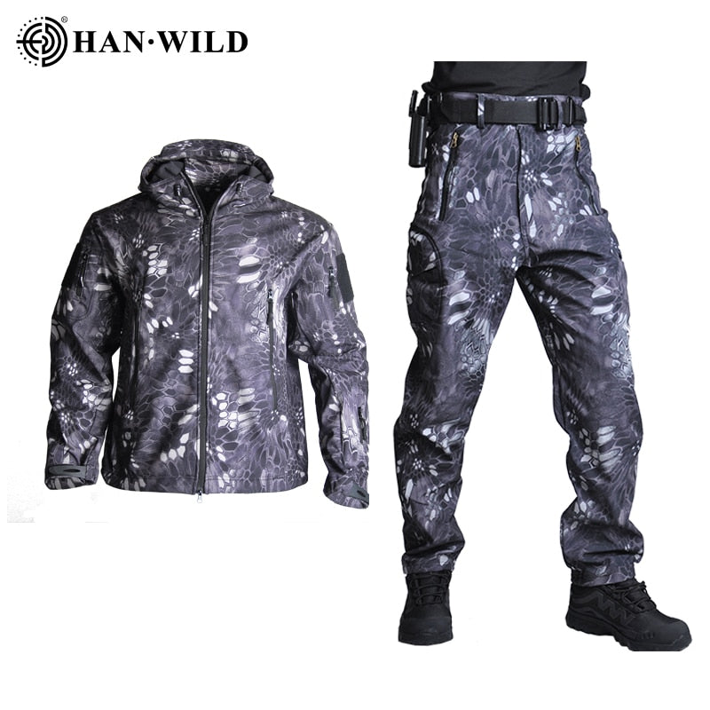 Tactical Jacket Soft Shell Hunting Jackets Army Waterproof Camo Uniforme Militar Clothes Suit Men Clothing Military Coats+Pants