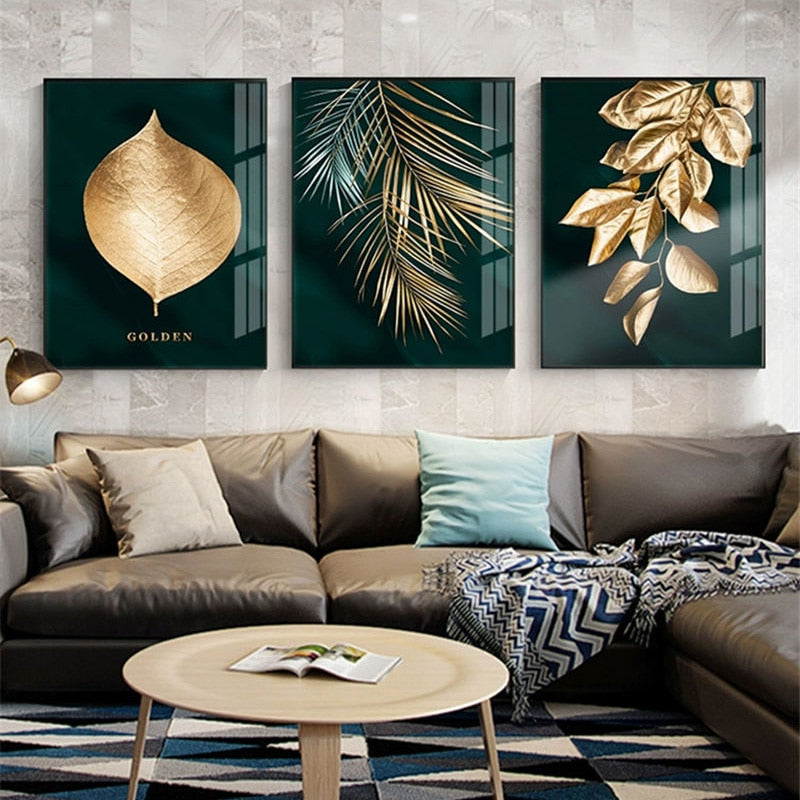 Pintura en lienzo de lujo moderna nórdica, imagen de planta de hoja, decoración de pared para el hogar, carteles e impresiones minimalistas para pintura de dormitorio