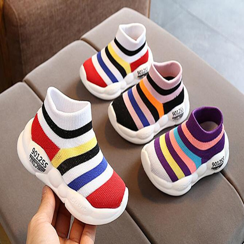 Boys Tennis Shoes Sneakers Girls Rainbow Shoes Mesh Kids Footwear Toddler Stripes Chaussure Zapato Casual SandQ Baby New