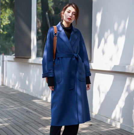 Neue hochwertige Luxus Kaschmirmantel Herbst Frühling Oberbekleidung Damen Wollmantel lose Oversize Damen Trenchcoat mit Gürtel