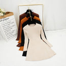 Neue Frauen-Weinlese-Kleid Auutmn Winter-lange Hülsen-dünne A-Linie kurze Pullover-Kleider Eleagnt Damen gestrickte Robe Vestidos Mujer