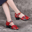 2022 Summer China Style Fashion Genuine Leather Floral Breathable Hollow Sewing Peep Toe Women Sandals Flowers Lady Shoes