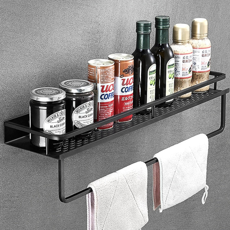 Bathroom Shelf Black Aluminum Wall-Mounted Square Shampoo Holder Cosmetic Shelves Kitchen Nets Shelf Storage Rack Organizer Rack