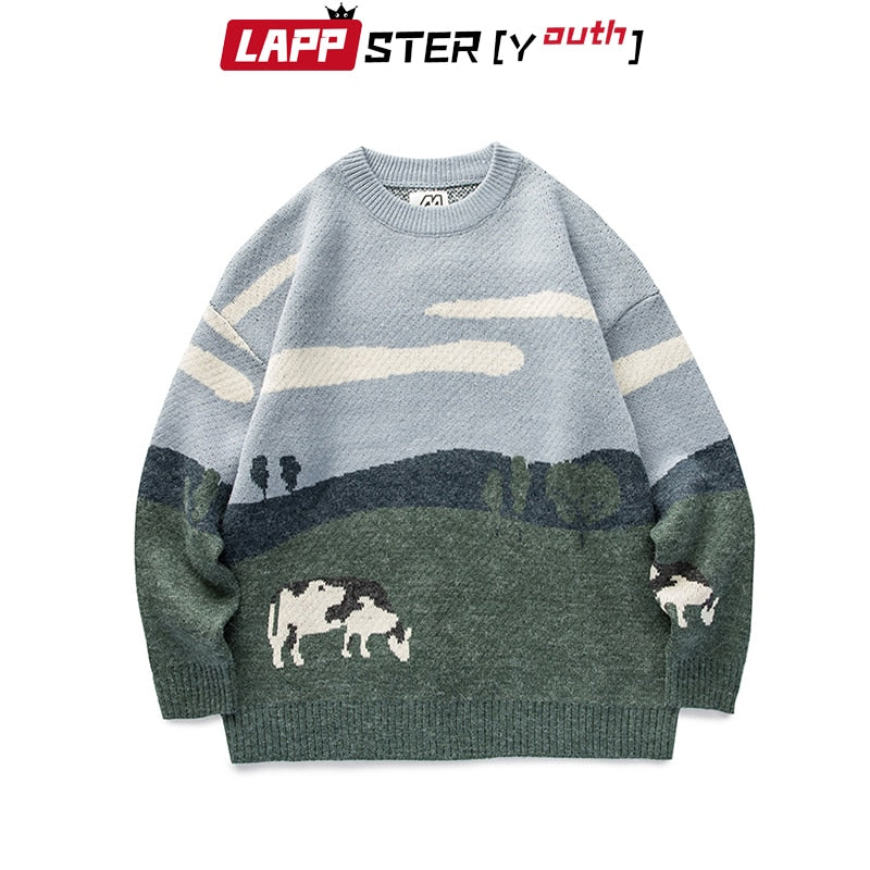 LAPPSTER-Jugend Männer Kühe Vintage Winter Pullover 2022 Pullover Herren Oansatz Koreanische Mode Pullover Frauen Casual Harajuku Kleidung